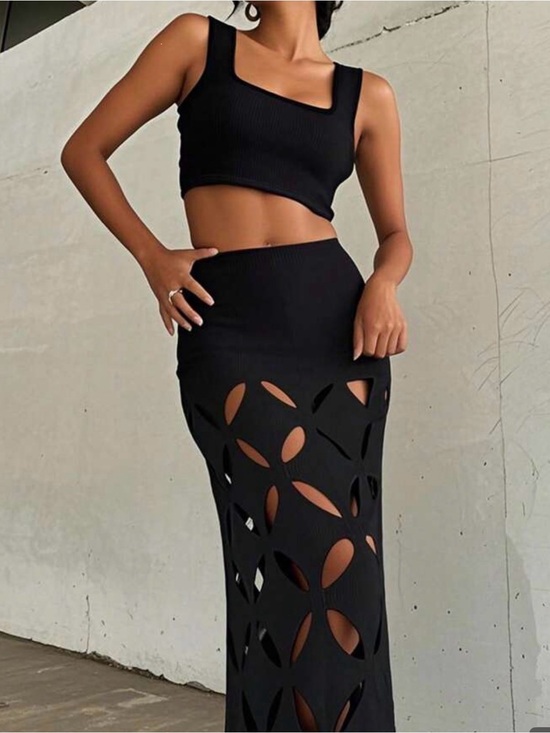 Dresses & Skirts - Black Cutout Maxi Skirt - Sleek Women's Skirt
